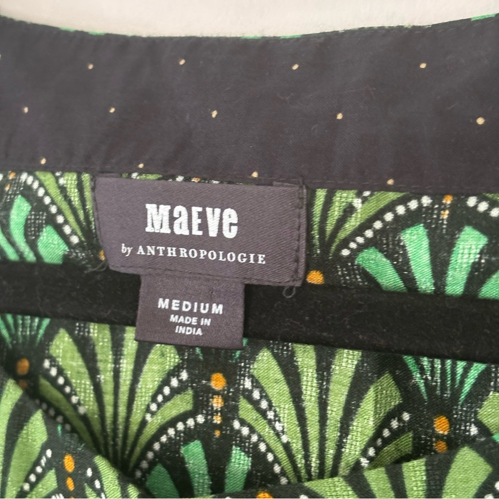 Anthropologie Green and Black Patterned Whimsy Holiday Midi Dress - Picture 5 of 11
